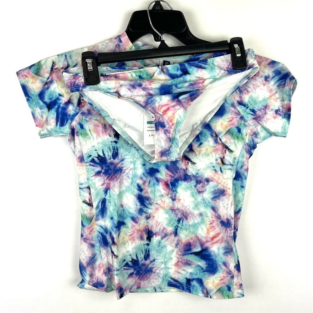 Splendid Girl’s Two Piece Blue Tie Dye Short Sleeve Rashguard Set Size 16